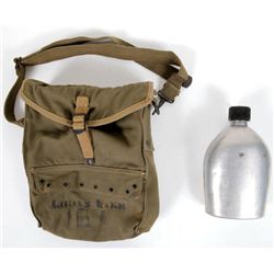 Vintage WWII US Army Canvas Pouch Bag & Canteen 1945