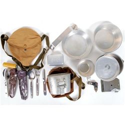 WWII Army Gear Lot Mess Kit Pan Plate Cup Utensil Pouch