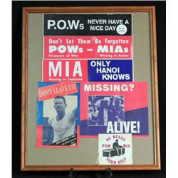Original POW/MIA Stickers Vietnam War Framed