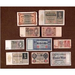 10 ORIG IMPERIAL GERMAN CURRENCY NOTES W/1 MILLION MARK