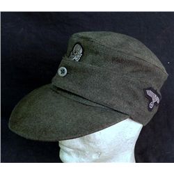 RARE SS M-43 FIELD CAP-ALL INSIGNIA & LATE WAR 1 BUTTON