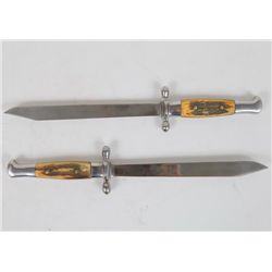 2 VINTAGE HUNTER'S SKINNING KNIVES STAG GRIPS 12" SHARP