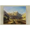 Image 1 : Oil on Unusual Wood Panel, Mountain Pass with Figures, Unsigned