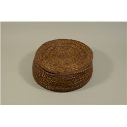 C.1910 Old California Pine Needle & Yarn Hinge Lidded Basket