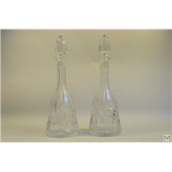 Rare Pair of Bell Form Cut Crystal Decanters with Stoppers - Pinwheel Design