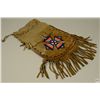 Image 1 : Old Plains Smoked Deer Skin Hide Bag with Beaded Snowflake and 4 Directions