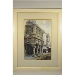 ALFRED LEYMAN (BRITISH 1856-1933) Signed Watercolor - European Street Scene. Original vintage frame 