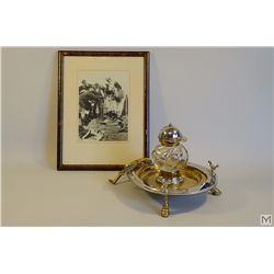 C1900 Antique North American Fox Hunting Theme Pen & Inkstand With Antique Photo