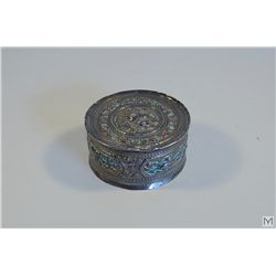 Antique Asian Enamelled Coin Silver Circular Lidded Container - Birds and Flowers