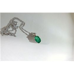 Estate Jewelry: EMERALD PENDANT 3.43CT - OVAL CUT 14K WHITE GOLD