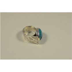 NWC Native Carved Silver Ring with Turquoise by Barry Wilson Haisla - Kemano, B.C.