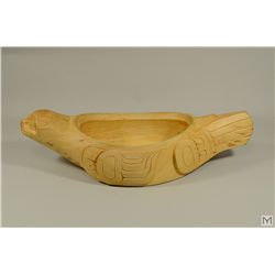 Superb Native NWC Alderwood Seal Bowl by Master Kemano Carver Henry Robertson Kitlope, BC