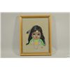 Image 1 : Well Framed and Signed Vintage Pastel Drawing of A Native Girl With Feather