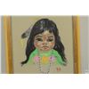 Image 2 : Well Framed and Signed Vintage Pastel Drawing of A Native Girl With Feather