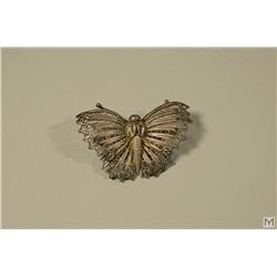 Antique Chinese Filigree Butterfly Brooch, Traces of Gilding Remain