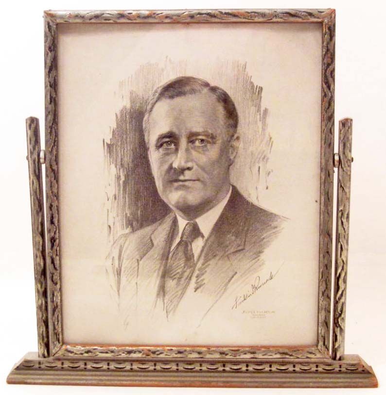 VINTAGE FDR PENCIL ART PRINT IN SWING FRAME