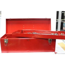 LARGE TOOL BOX W/ GREY WRENCH SET, ETC.