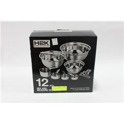 12 PC MIX AND MEASURE STAINLESS SET, NEW