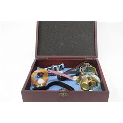 CHERRY WOOD CASE FILLED WITH WATCHES
