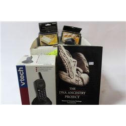 BOX OF VARIOUS ELECTRONICS & DNA  ANCESTRY PROJECT