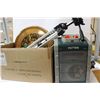 Image 1 : BOX OF MISC. WITH HEATER AND TRIPOD, ETC.