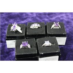 STAMPED 925 SILVER LADIES LAB AMETHYST RING X 5