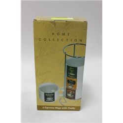 4 ESPRESSO MUGS W/ CADDY