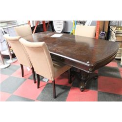 NEW DBL PEDESTAL TABLE W 4 FABRIC SIDECHAIRS