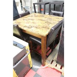 FAUX MARBLE PUB-STYLE TABLE W/ 4 LEATHER CHAIRS