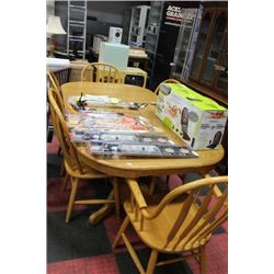 OAK TABLE W 5 SIDECHAIRS AND 1 ARMCHAIR