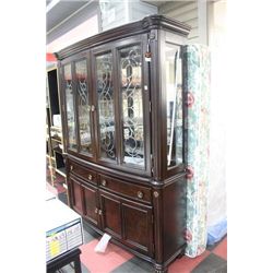 NEW WOOD AND ETCHED GLASS BUFFET AND HUTCH