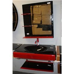 M6427 RED AND BLACK GLASS FLOATING VANITY SINK W