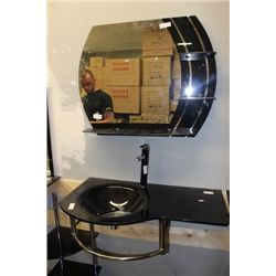 #6422 BLACK AND CHROME BATHROOM FLOATING VANITY
