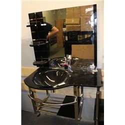 #6466 BLACK AND CHROME BATHROOM FLOATING VANITY