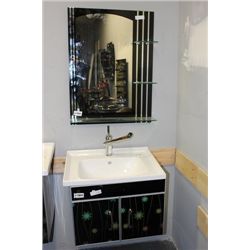 #9809 FLORAL FLOATING BATHROOM VANITY W SINK