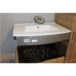 #9452  SILVER FLORAL FLOATING CERAMIC TOP BATHROOM