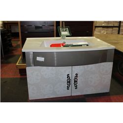 #7352 WHITE FLORAL WALL MOUNT VANITY