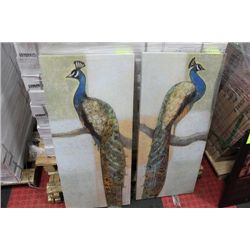PAIR OF PEACOCK CANVAS PICTURES