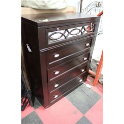 5 DRAWER CHEST, DARK FINISH, NEW