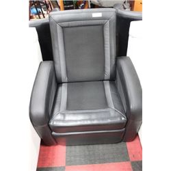 BLACK LEATHER 3-IN-1: CHAIR, OTTOMAN, STORAGE -NEW