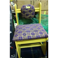 FUNKY YELLOW & PURPLE WOOD / FABRIC CHAIR