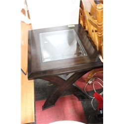 #29 SHOWHOME WOOD AND GLASS END TABLE