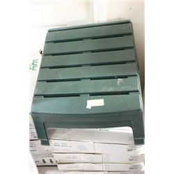 PAIR OF GREEN PLASTIC PATIO STOOLS