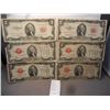 Image 1 : 6 - Red Seal Two Dollar Notes 4 -1928's & 2- 1953's