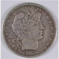1902 BARBER HALF DOLLAR, VF