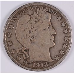 1913-D BARBER HALF DOLLAR, VF