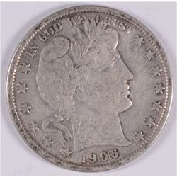 1906 BARBER HALF DOLLAR, VF