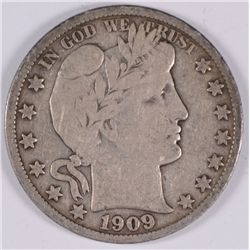 1909-S BARBER HALF DOLLAR, VF