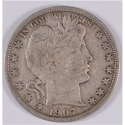 1907-D BARBER HALF DOLLAR, VF