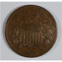 1871 2 CENT PIECE, XF